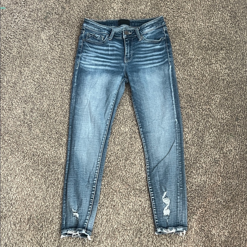 Buckle Black Mid Rise Ankle Skinnys